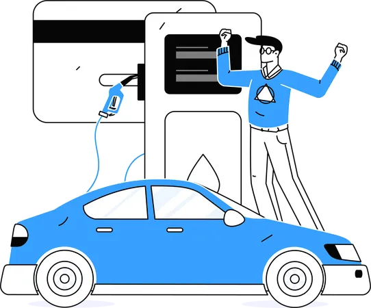 Mann tankt seinen Rennwagen auf  Illustration