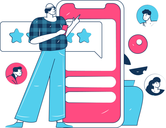 Mann gibt Feedback zu mobiler App  Illustration