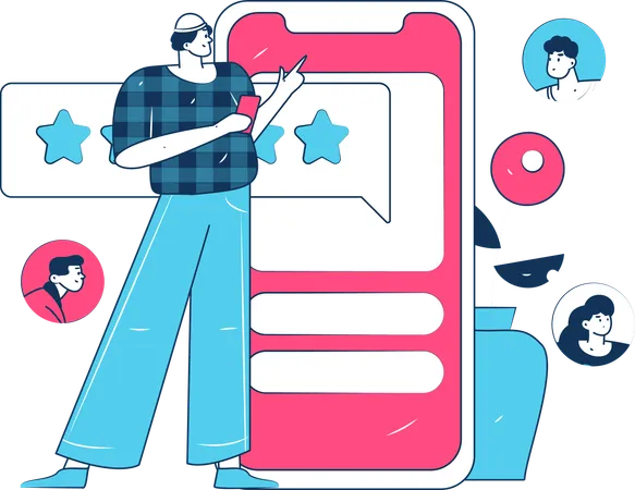 Mann gibt Feedback zu mobiler App  Illustration