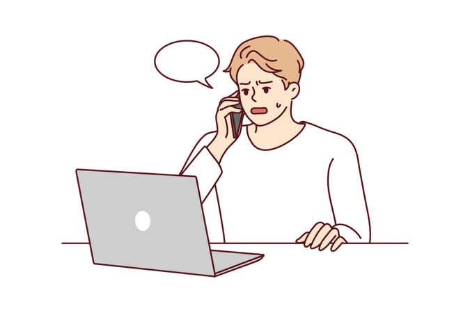 Mann telefoniert mit Laptop  Illustration