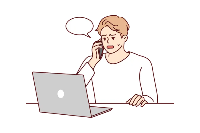 Mann telefoniert mit Laptop  Illustration