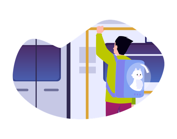 Mann transportiert Katze in öffentlichen Verkehrsmitteln  Illustration