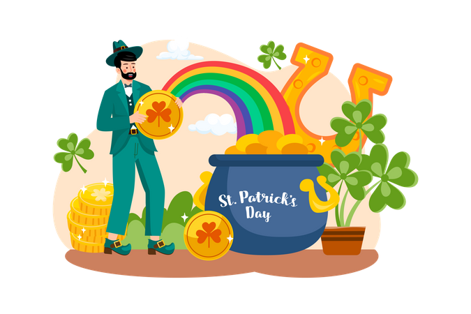 Mann trägt grüne Kleidung und feiert St. Patrick's Day  Illustration