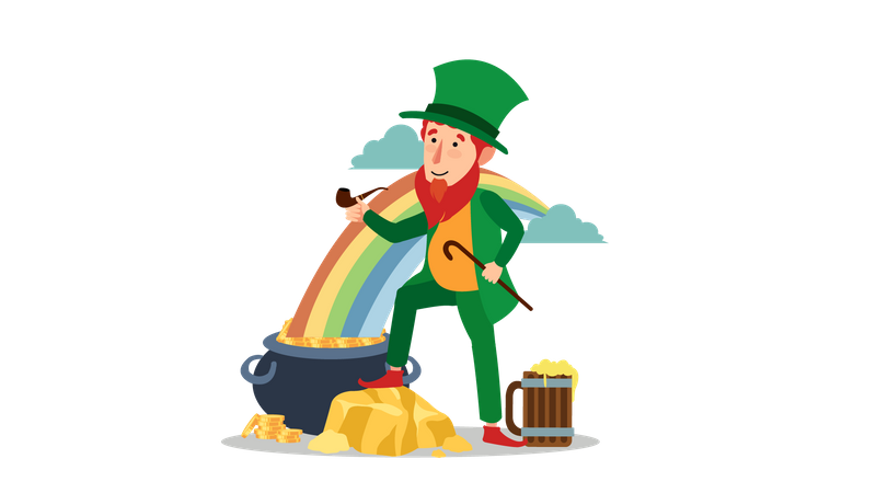 Mann trägt grüne Kleidung und feiert St. Patrick's Day  Illustration