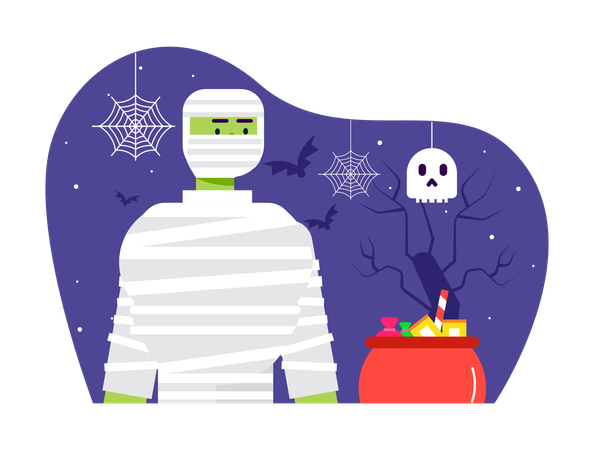 Mann trägt Mumienkostüm in Halloween-Party  Illustration