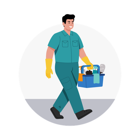 Mann trägt Reinigungsmittel  Illustration