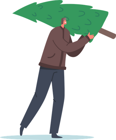 Mann trägt Tannenbaum  Illustration