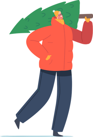 Mann trägt Weihnachtsbaum  Illustration