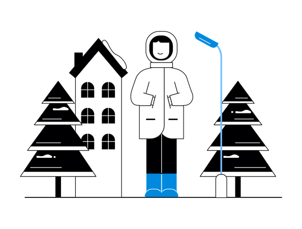 Mann trägt Winterkleidung und steht draußen  Illustration