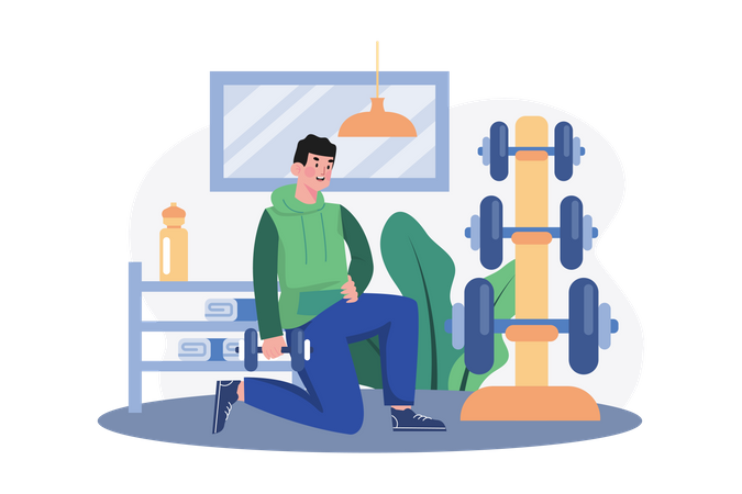 Mann trainiert mit Gewichtheben  Illustration