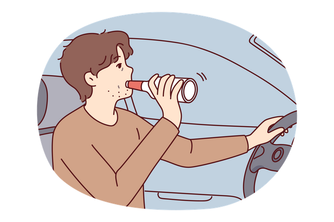 Mann trinkt Alkohol und fährt Auto  Illustration