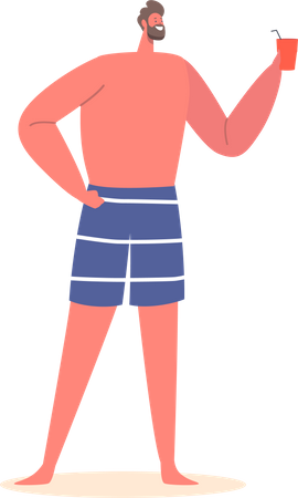 Mann trinkt Cocktail am Strand  Illustration
