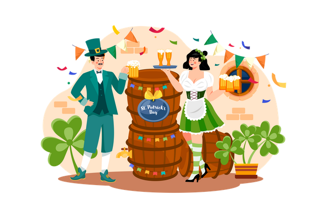 Mann trinkt irisches Bier am St. Patrick's Day  Illustration