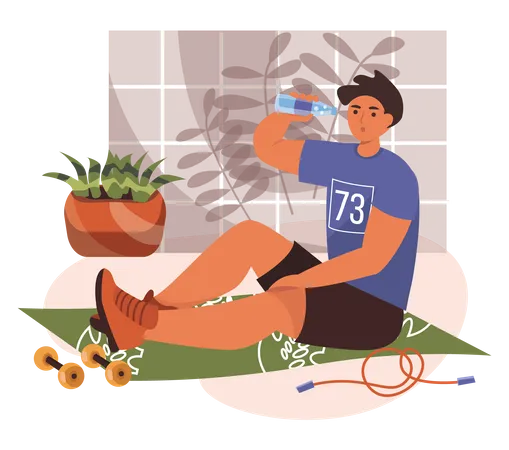 Mann trinkt Wasser nach dem Training  Illustration