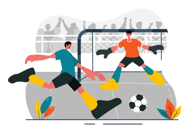 Mann kickt Fußball in Richtung Torwart  Illustration