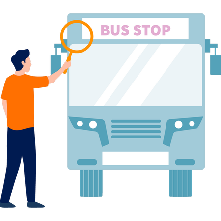 Mann überprüft Bus durch Suchglas  Illustration