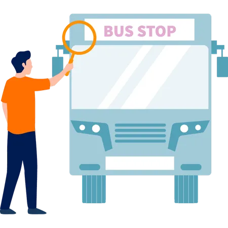 Mann überprüft Bus durch Suchglas  Illustration