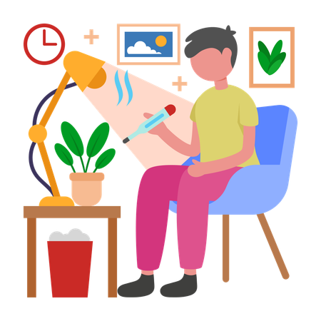 Mann überprüft Körpertemperatur  Illustration