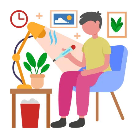 Mann überprüft Körpertemperatur  Illustration