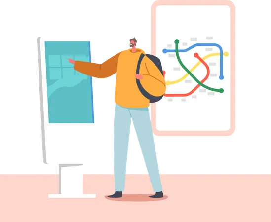 Mann überprüft U-Bahn-Plan  Illustration