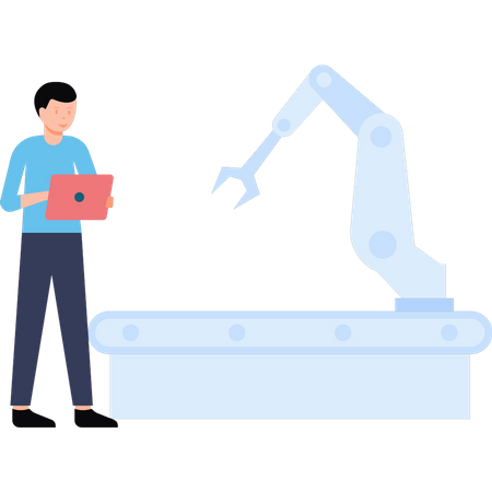 Mann überwacht Produktionseinheit in Fabrik  Illustration