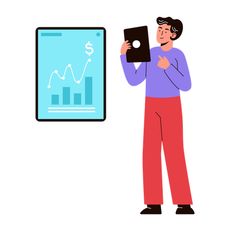 Mann überwacht Finanzstatistiken  Illustration