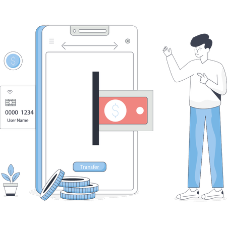Mann überweist Geld online  Illustration