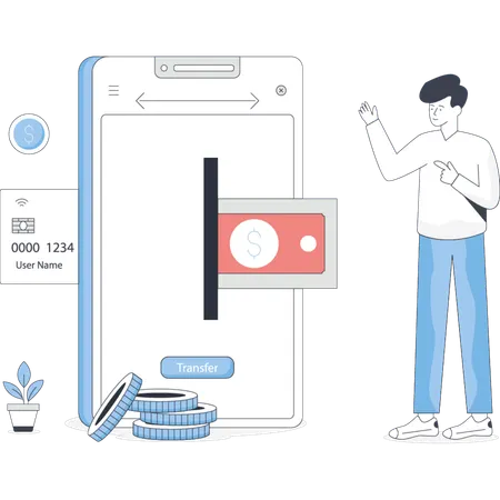 Mann überweist Geld online  Illustration