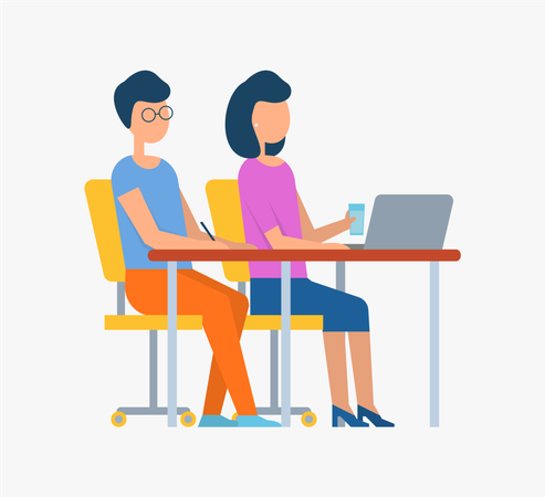 Mann und Frau arbeiten an Laptop-Meeting  Illustration