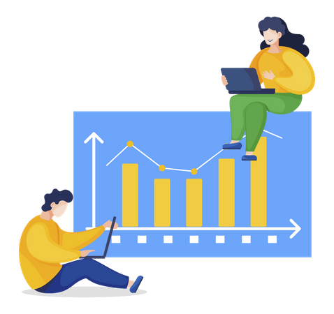 Mann und Frau arbeiten an Datenanalyse  Illustration