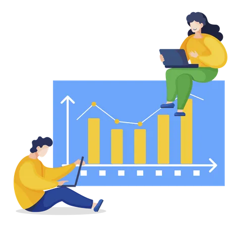 Mann und Frau arbeiten an Datenanalyse  Illustration