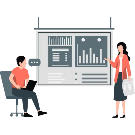 Mann und Frau arbeiten an Geschäftsdiagrammen  Illustration