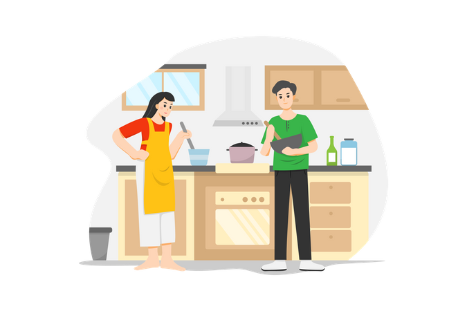 Mann und Frau beim Kochen  Illustration