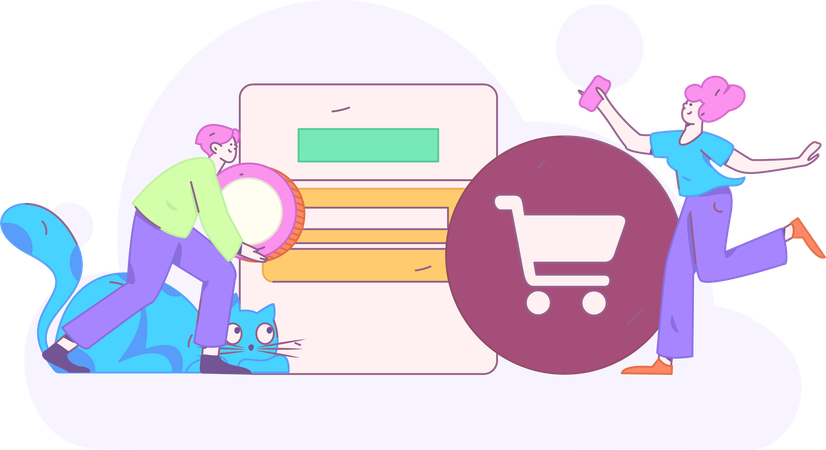 Mann und Frau beim Online-Shopping  Illustration