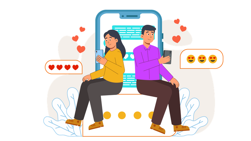 Mann und Frau chatten in der Dating-Anwendung  Illustration