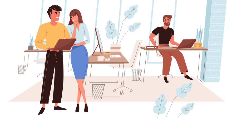 Mann und Frau diskutieren über Geschäftsarbeit  Illustration
