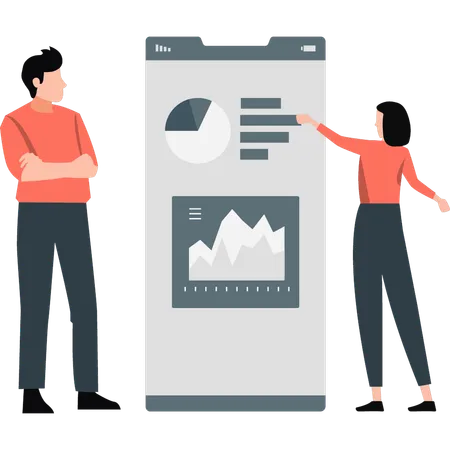 Mann und Frau erklären Kreisdiagramm  Illustration