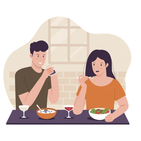 Mann und Frau essen zusammen  Illustration