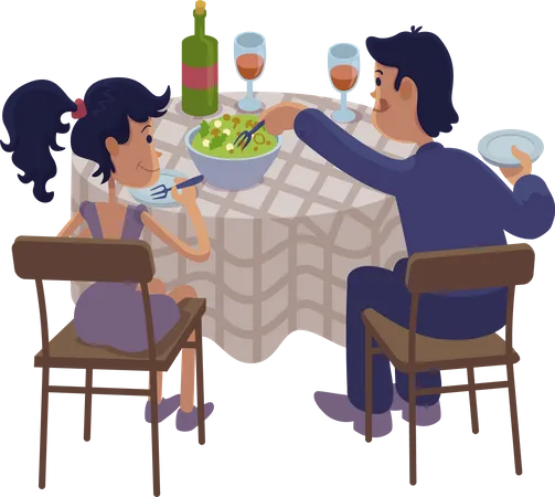 Mann und Frau beim gemeinsamen Abendessen  Illustration