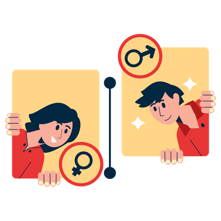 Mann und Frau haben über Dating-App ein Match gefunden  Illustration