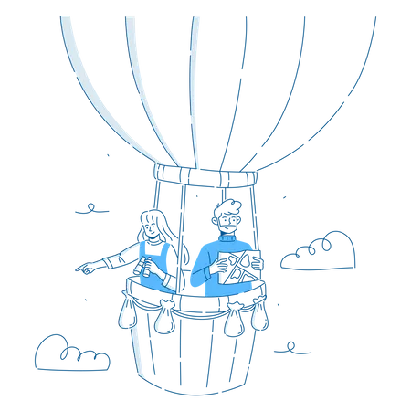Mann und Frau im Heißluftballon  Illustration