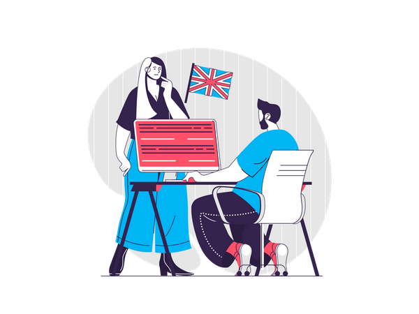 Mann und Frau lernen Englisch  Illustration