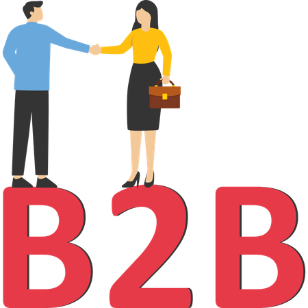 Mann und Frau machen Business-to-Business-Deal  Illustration