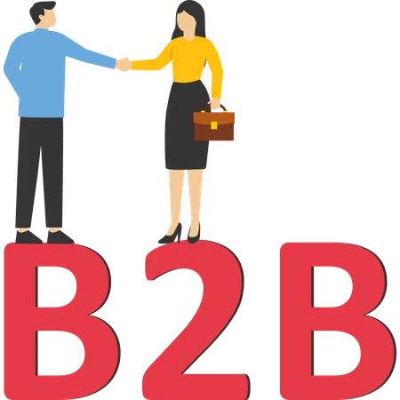 Mann und Frau machen Business-to-Business-Deal  Illustration