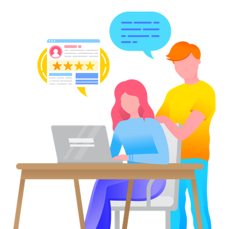 Mann und Frau mit Kommentar und Bewertung im sozialen Netzwerk  Illustration