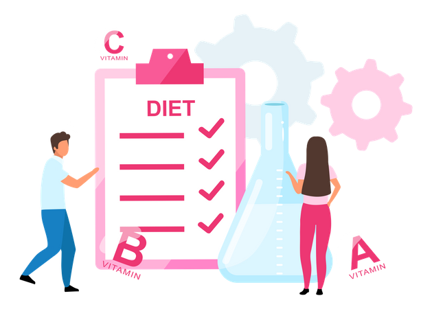 Mann und Frau nehmen synthetische Vitamine  Illustration