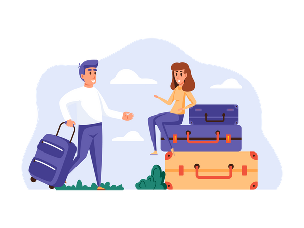 Mann und Frau packen Gepäck für die Tour  Illustration