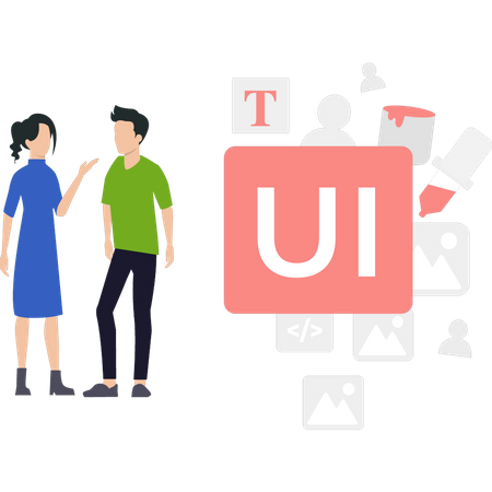 Männer und Frauen sprechen über UI-UX-Design  Illustration