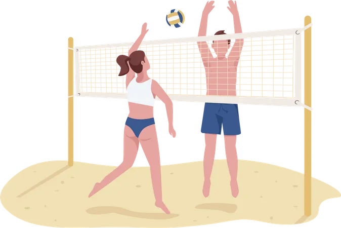 Mann und Frau spielen Beachvolleyball  Illustration