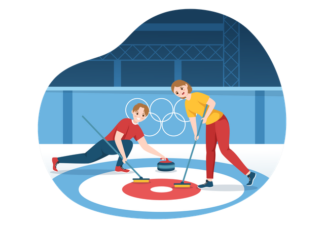 Mann und Frau spielen Curling  Illustration